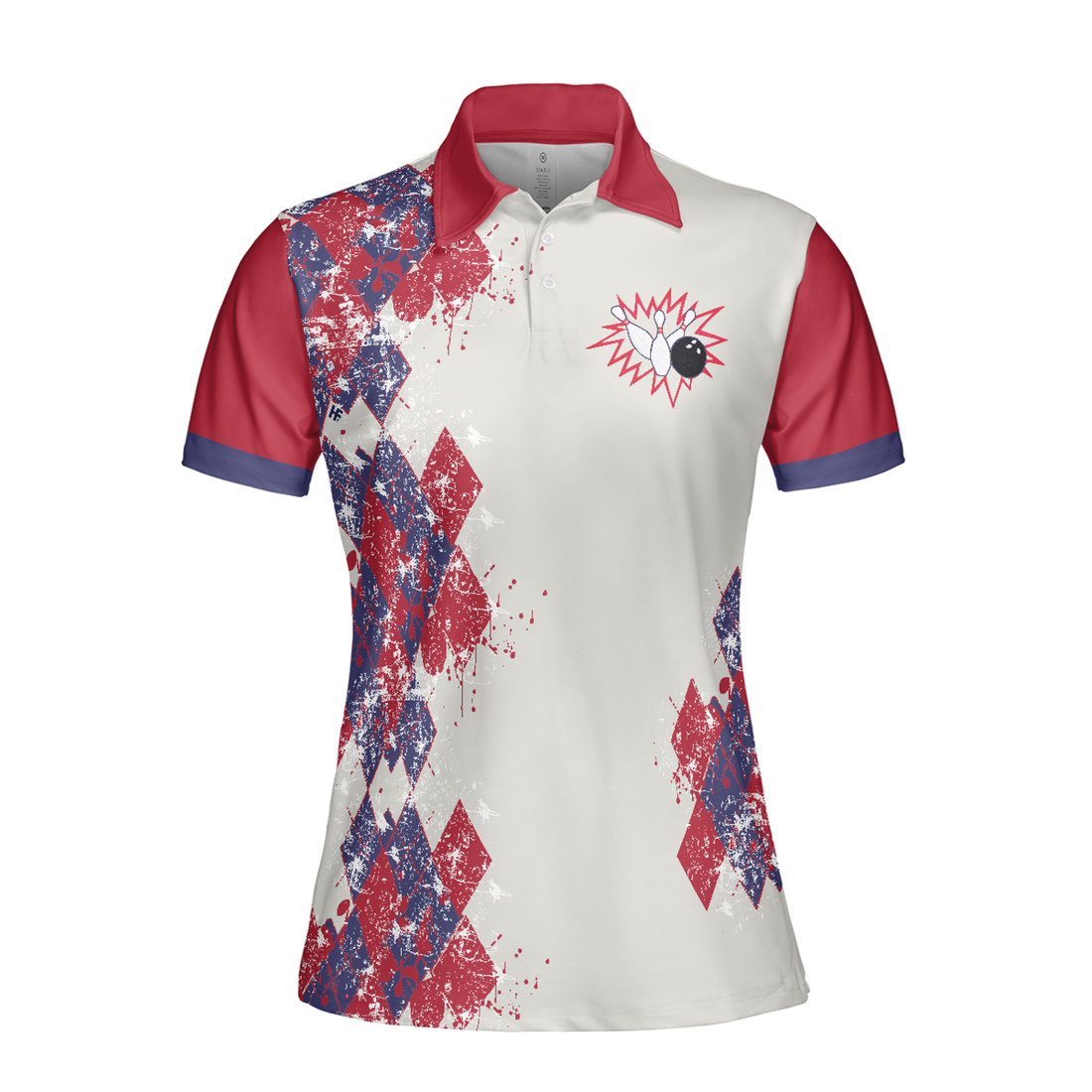 I Go Bowling Because I Like It Short Sleeve Women Polo Shirt, Argyle Pattern Polo Style Bowling Shirt For Ladies