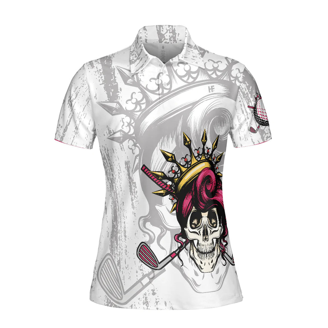 Black And White Skull Golf Women Polo Shirt, I'm The Queen Of The Course Short Sleeve Shirt Ladies, Cool Gift For Female Golfers
