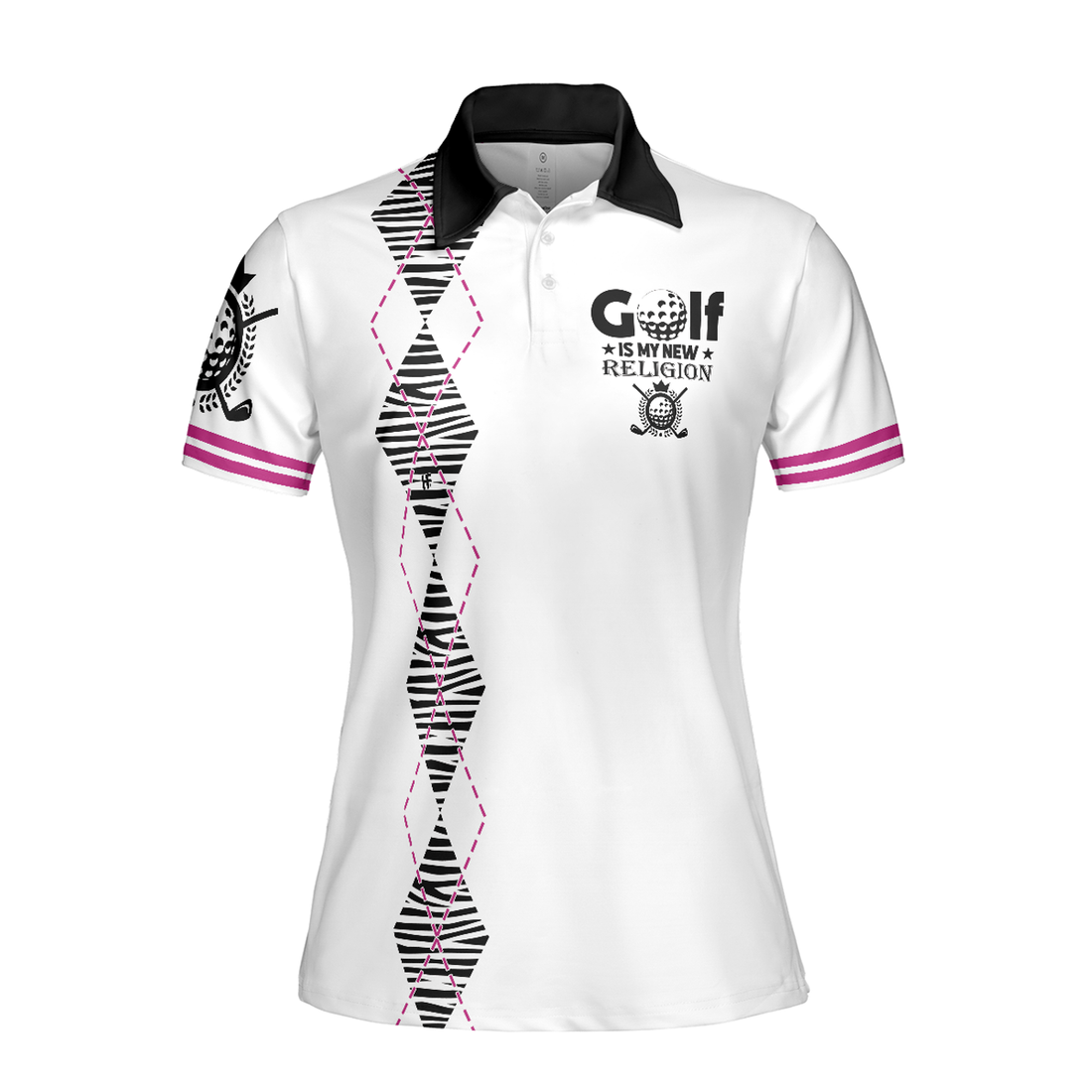 Golf Is My New Religion Golf Short Sleeve Women Polo Shirt, Zebra Argyle Golf Shirt For Ladies, Unique Golf Gift