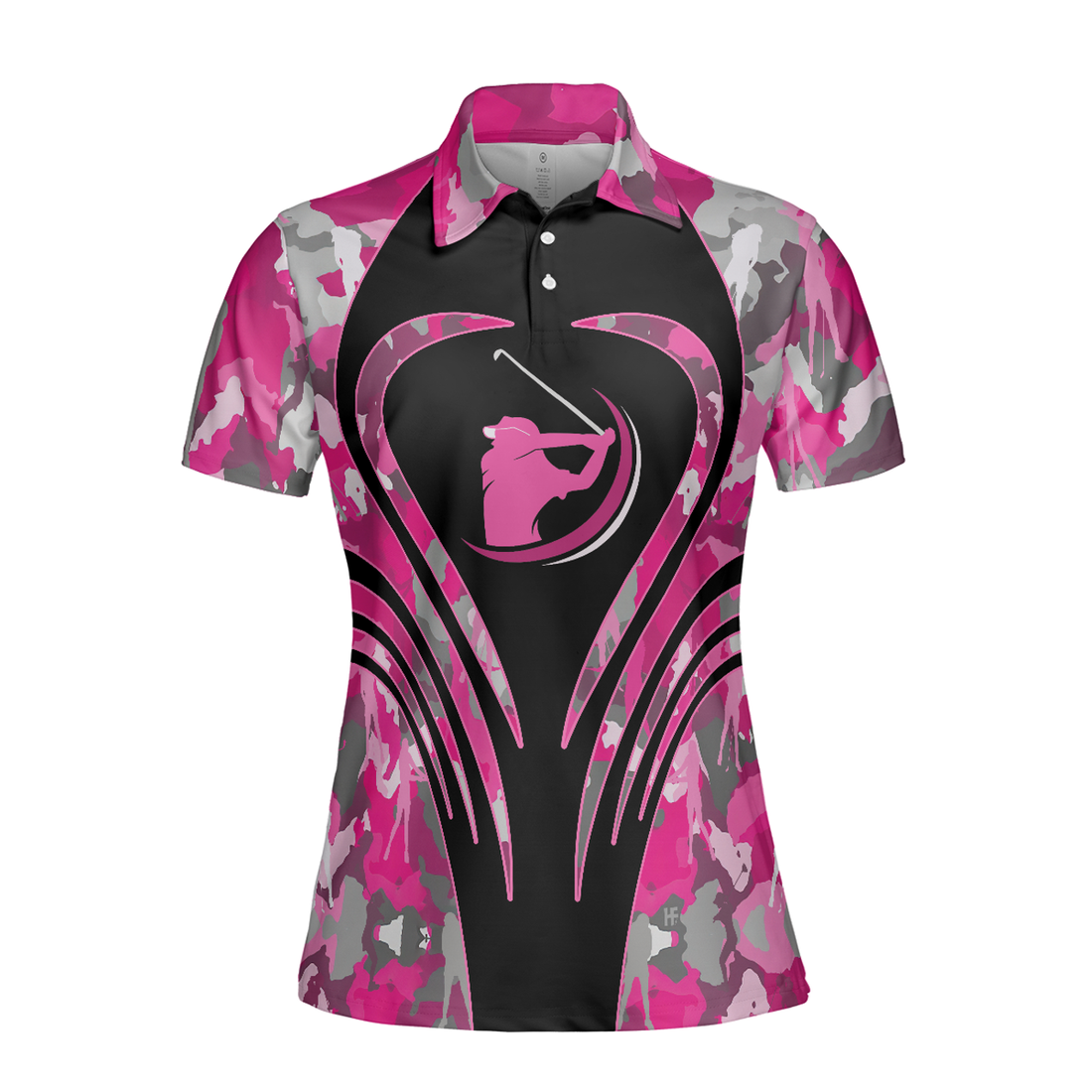 Golf Girl Pink Camouflage Pattern Short Sleeve Women Polo Shirt, Unique Female Golf Gift, Golf Gift For Ladies