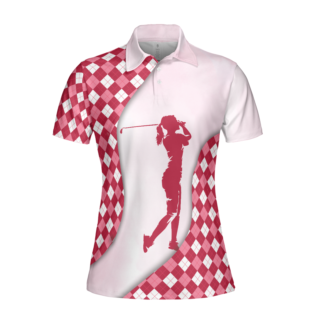 Pink Pattern Women Polo Shirt, Golf And Wine Kind Of Girl Short Sleeve Shirt For Golf Ladies