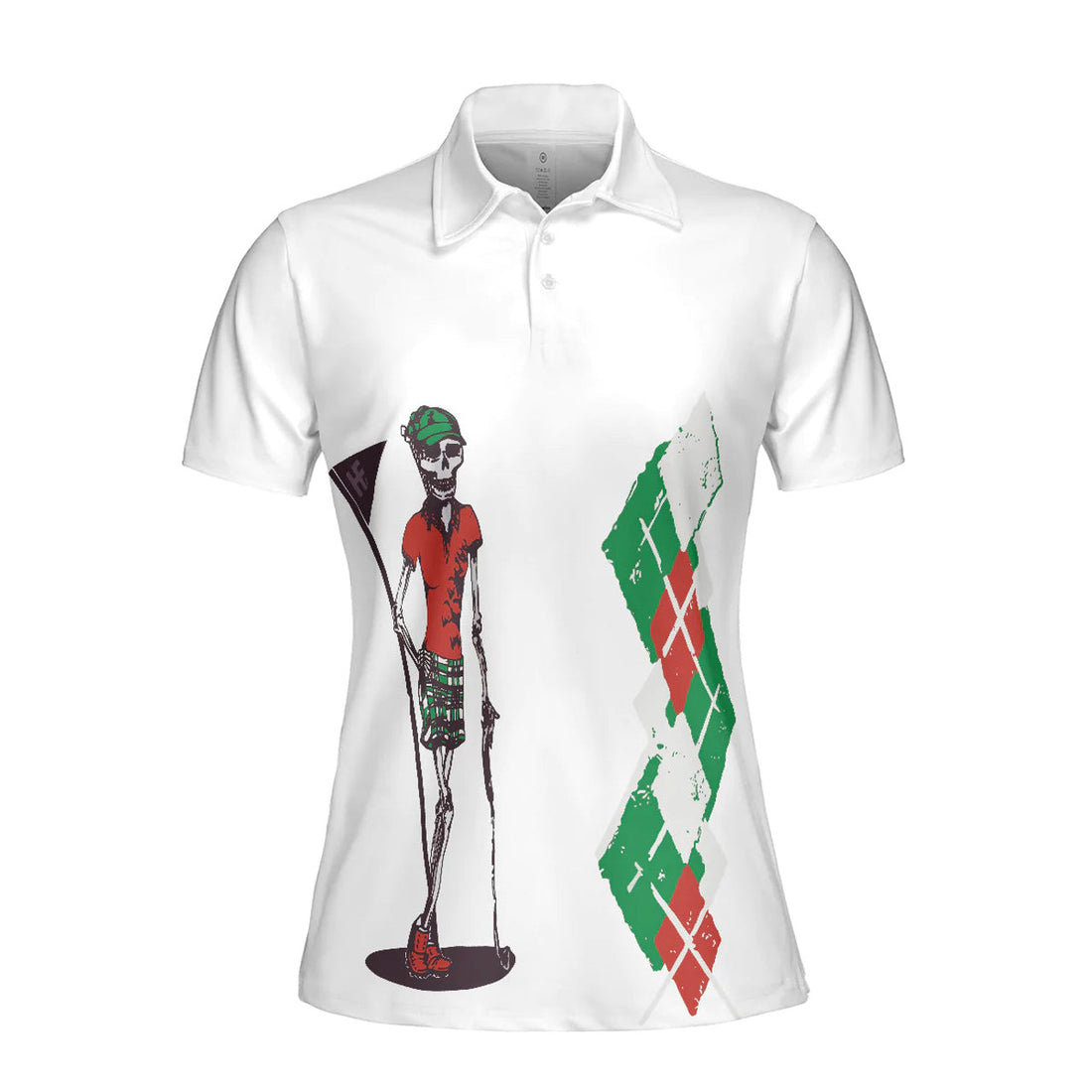 Red Green Argyle Pattern Skeleton Women Polo Shirt, Kiss My Putt Golf Short Sleeve Shirt, Gift For Golfers