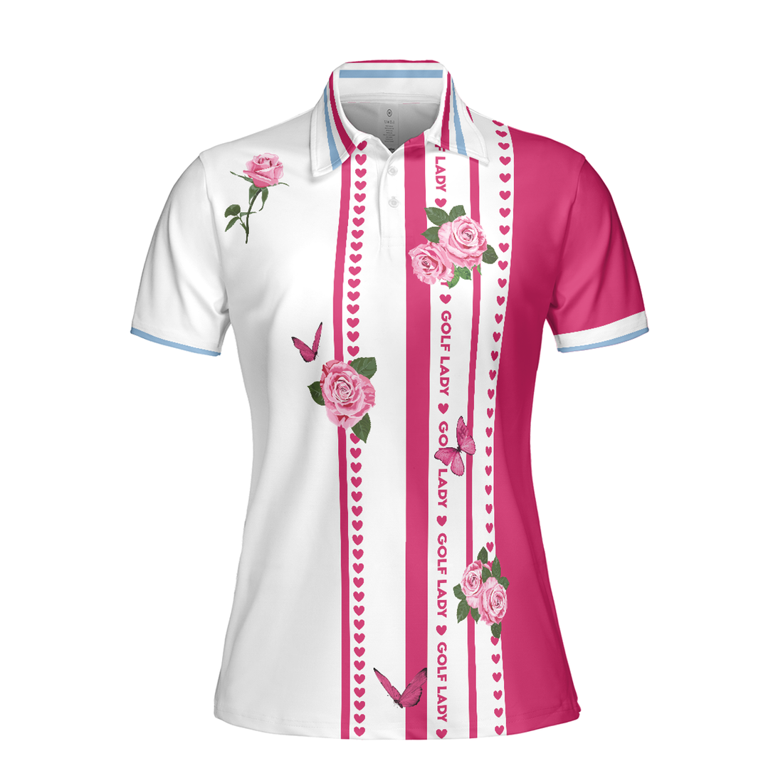 Golf Lady With Roses In Vintage Style Golf Short Sleeve Women Polo Shirt, Floral Shirt For Golf Ladies
