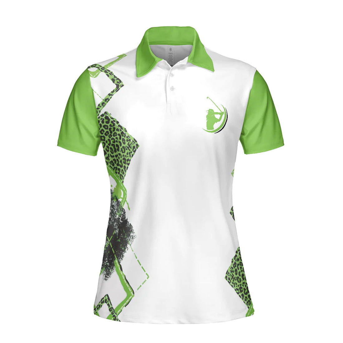 Green Leopard Argyle Golf Women Polo Shirt, Life Is Better On The Golf Course Golf Short Sleeve Shirt For Ladies