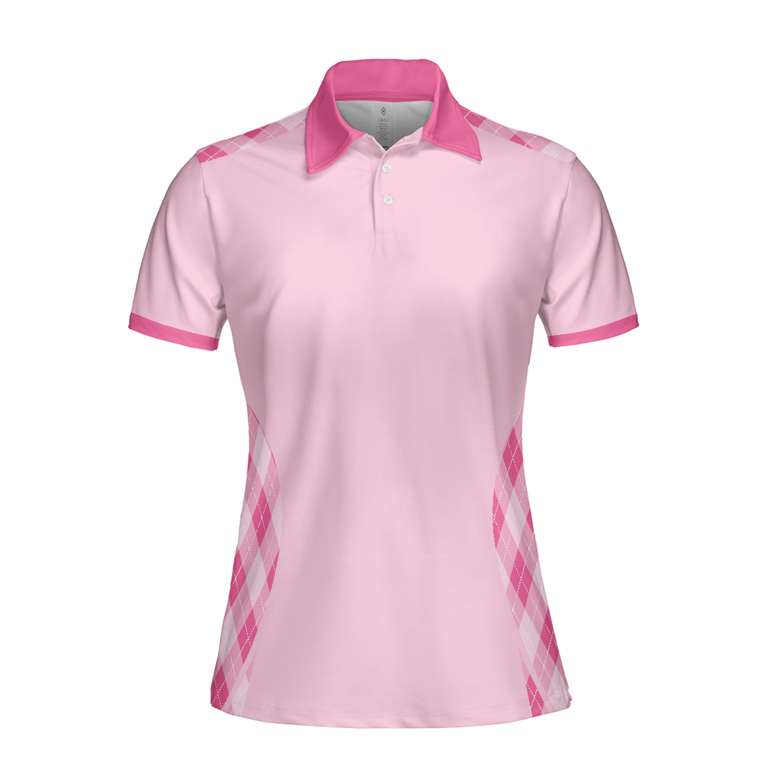Pink Argyle Pattern Women Polo Shirt, Grip It Rip It Sip It Golf Short Sleeve Polo Shirt, Best Pink Golf Polo Shirt For Women