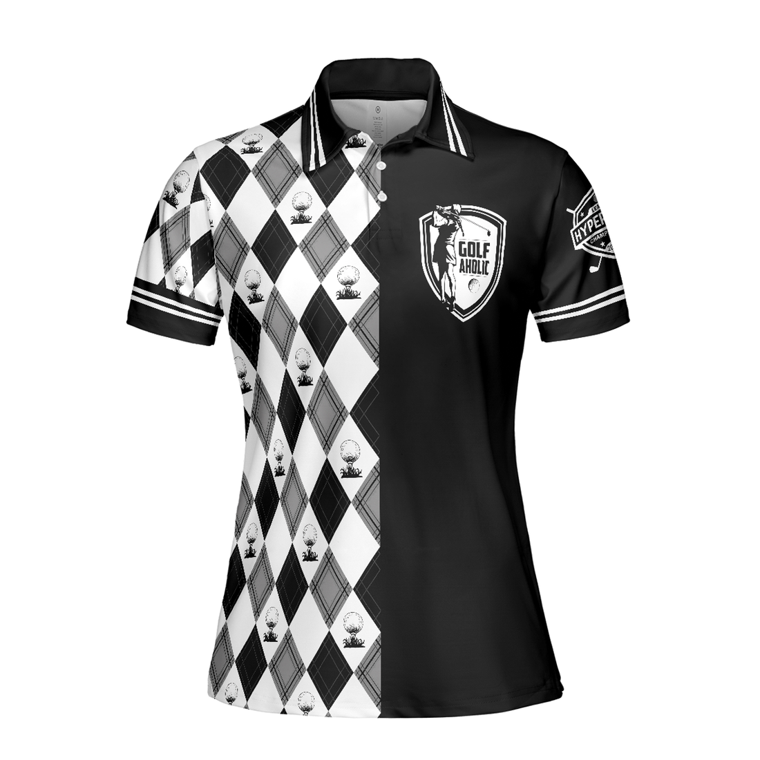 Golfaholic Short Sleeve Women Polo Shirt, Checker Pattern Polo Shirt, Best Golf Shirt For Women, Best Gift For Golfers