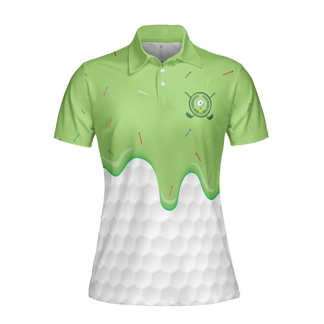 Golf Ball Pattern Women Polo Shirt, Green Ice Cream Melting On Golf Ball Cone Golf Short Sleeve Shirt For Ladies, Cool Gift For Female Golfers