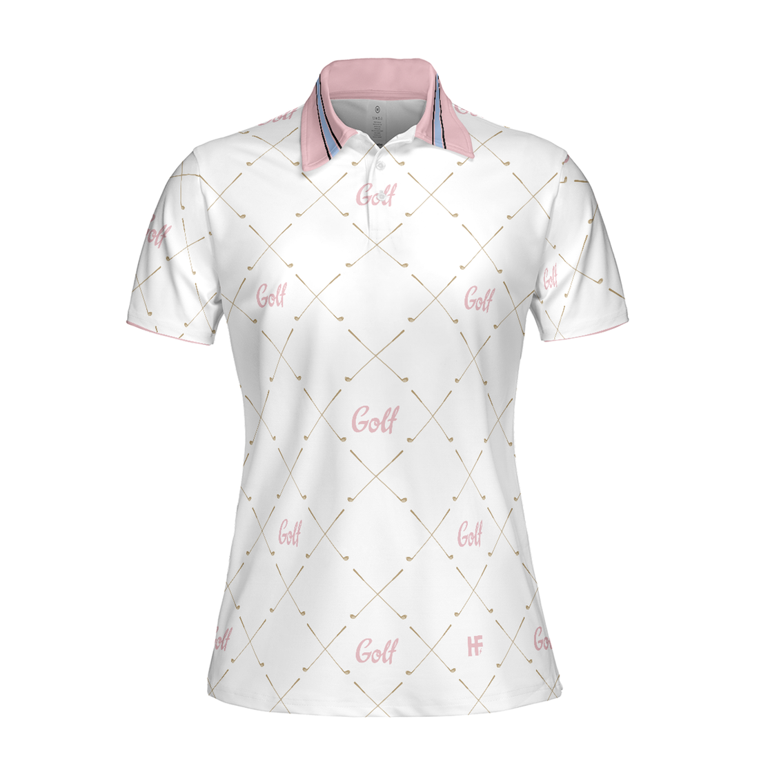 Golf In Pink With Simple Golf Clubs Pattern Short Sleeve Women Polo Shirt, Classic Golf Shirt For Ladies