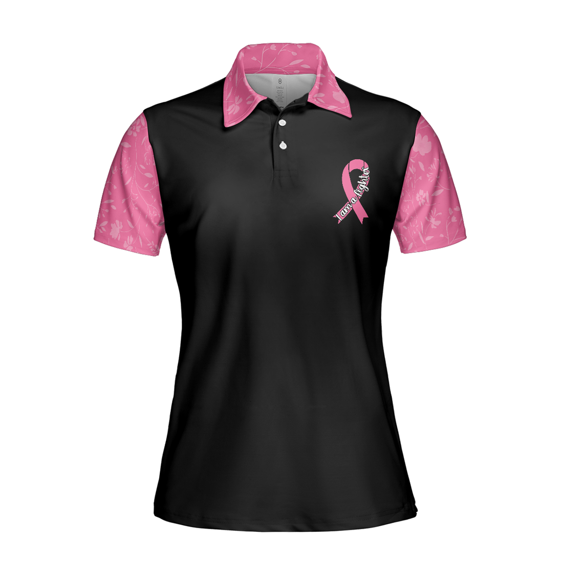 I Am A Breast Cancer Fighter Pink Flowers Awareness Ribbon Women Polo Shirt, Breast Cancer Awareness Polo Shirt For Ladies