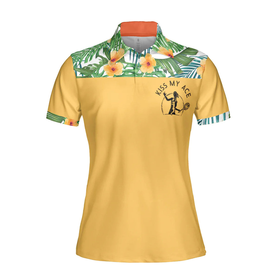 Tropical Pattern Tennis Women Polo Shirt, Kiss My Ace Floral Tennis Shirt For Female Short Sleeve