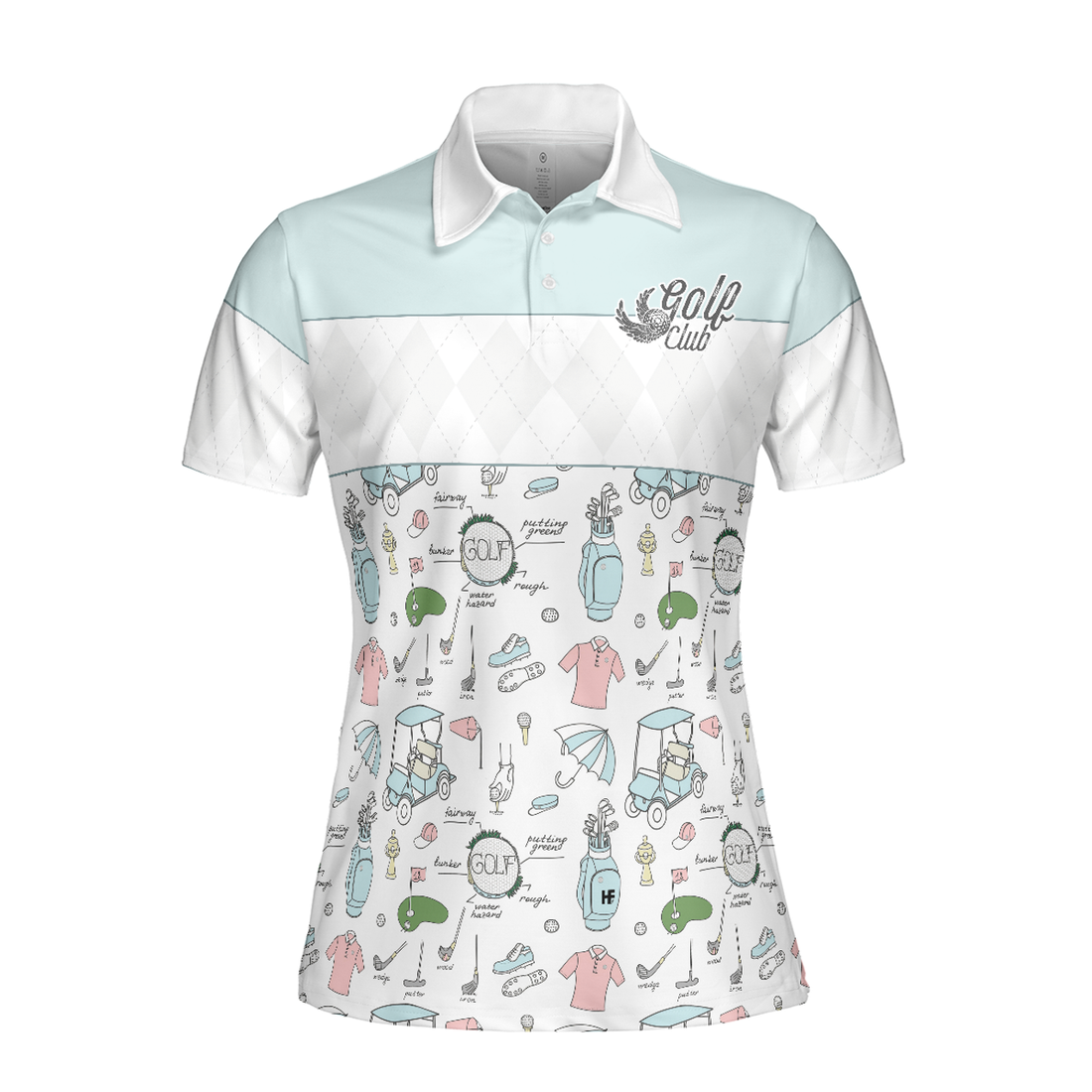 Golf Life In Blue Short Sleeve Women Polo Shirt, Golf Symbol And Argyle Pattern Polo Shirt For Ladies, Best Golf Shirt For Female