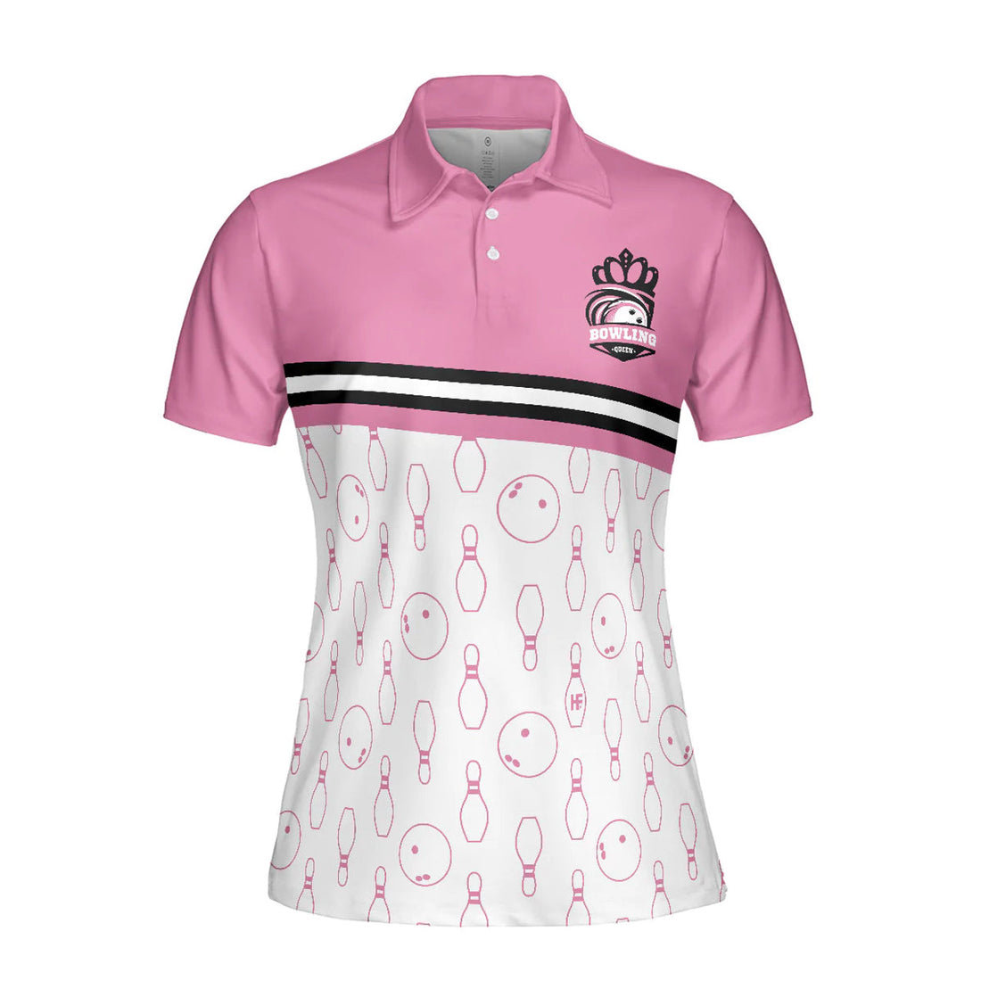 Pink Bowling Ball And Pin Pattern Women Polo Shirt, I'm A Classy Sassy Bowling Girl Bowling Short Sleeve Shirt For Ladies, Gift For Bowling Lovers