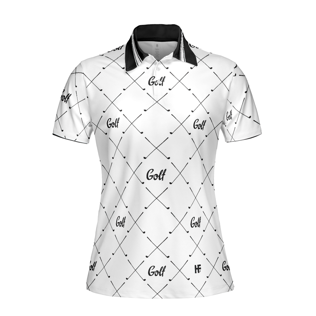 Golf In Black And White With Simple Golf Clubs Pattern Short Sleeve Women Polo Shirt, Basic Golf Shirt For Ladies, Unique Female Golf Gift
