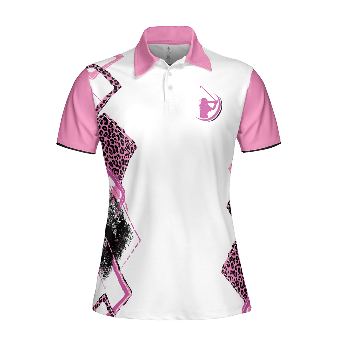 Pink Leopard Pattern Golf Women Polo Shirt, Grip It Rip It Sip It Short Sleeve Shirt For Ladies