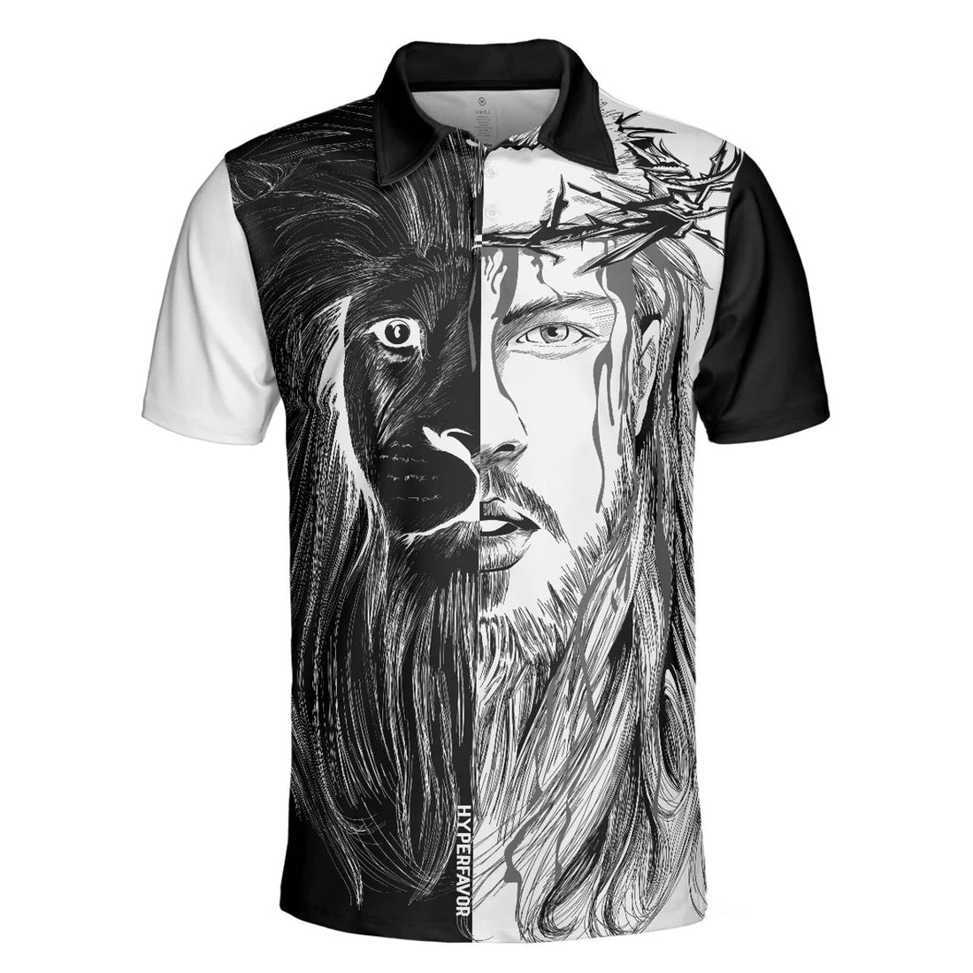 Lion Contrast Inspirational Faith Art Men Polo Shirt