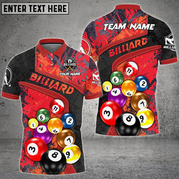 Custom Billiards Grunge Texture Multilcolor Personalized Name, Team Name Unisex 3D Polo Shirt