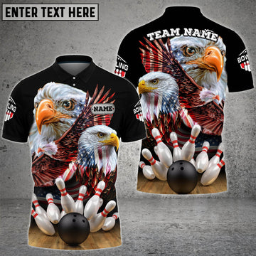 Custom Bowling And Pins American Eagles Pride Customized Name And Team Name 3D Polo Shirt