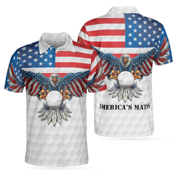 Golf American Flag Eagle Men Polo Shirt, White Golf Texture American Flag Polo Shirt, Patriotic Golf Shirt For Men, Best Gift For Golfers