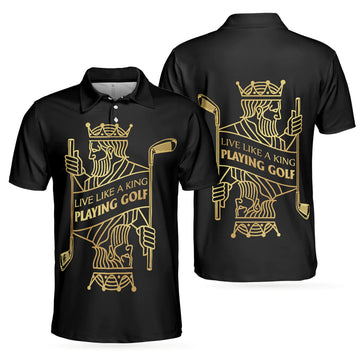 Live Like A King Playing Golf Black And Gold Polo Shirt, Luxury Playing Card Poker Polo Shirt, Best Golf Shirt For Men