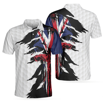 Skull United Kingdom Ripped Golf Short Sleeve Polo Shirt, Golf Pattern Polo Shirt, UK Golf Shirt For Men - Perfect Gift For Men, Golfers