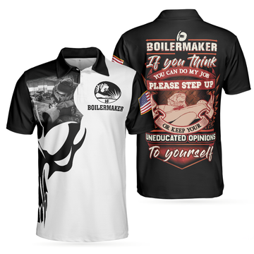 Men Polo Shirt - Boilermaker Proud Black And White Short Sleeve Skull Polo Shirt, Best Boilermaker Shirt For Men