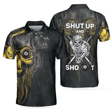 Skull Billiards Polo Shirt, Black Skull Billiards Shirt Design For Men, Scary Halloween Gift Idea - Perfect Gift For Men, Halloween, Billiard Lovers