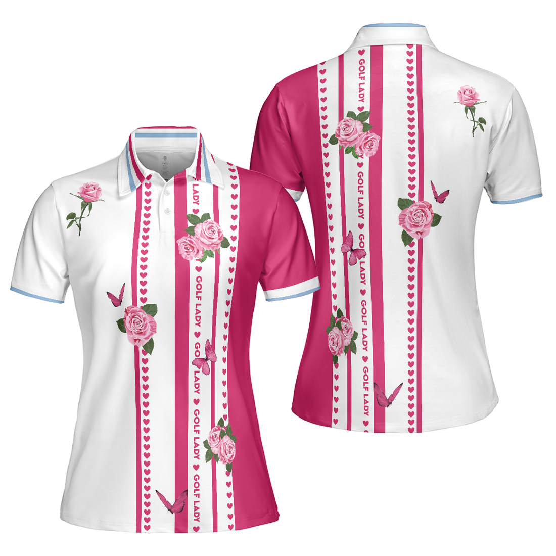 Golf Lady With Roses In Vintage Style Golf Short Sleeve Women Polo Shirt, Floral Shirt For Golf Ladies