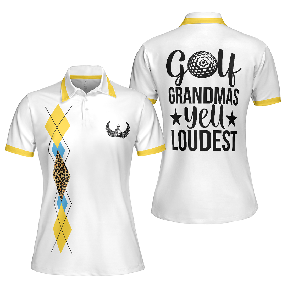 Funny Yellow And White Golf Short Sleeve Women Polo Shirt, Golf Grandmas Yell Loudest Golf Shirt For Ladies, Unique Female Golf Gift