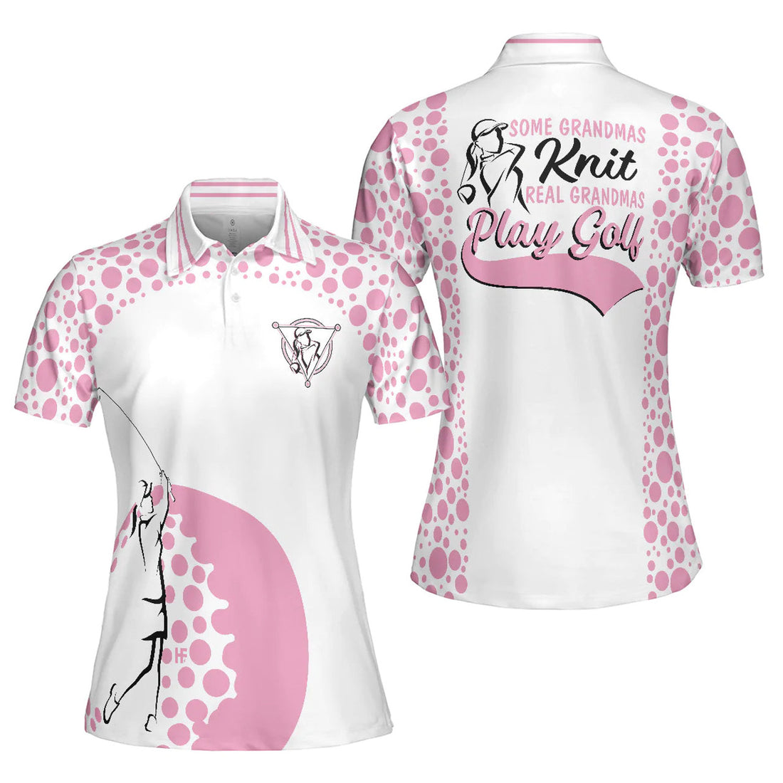 Real Grandmas Play Golf Short Sleeve Women Polo Shirt, White And Pink Golf Shirt For Ladies, Funny Female Golf Gift - Gift For Golfer