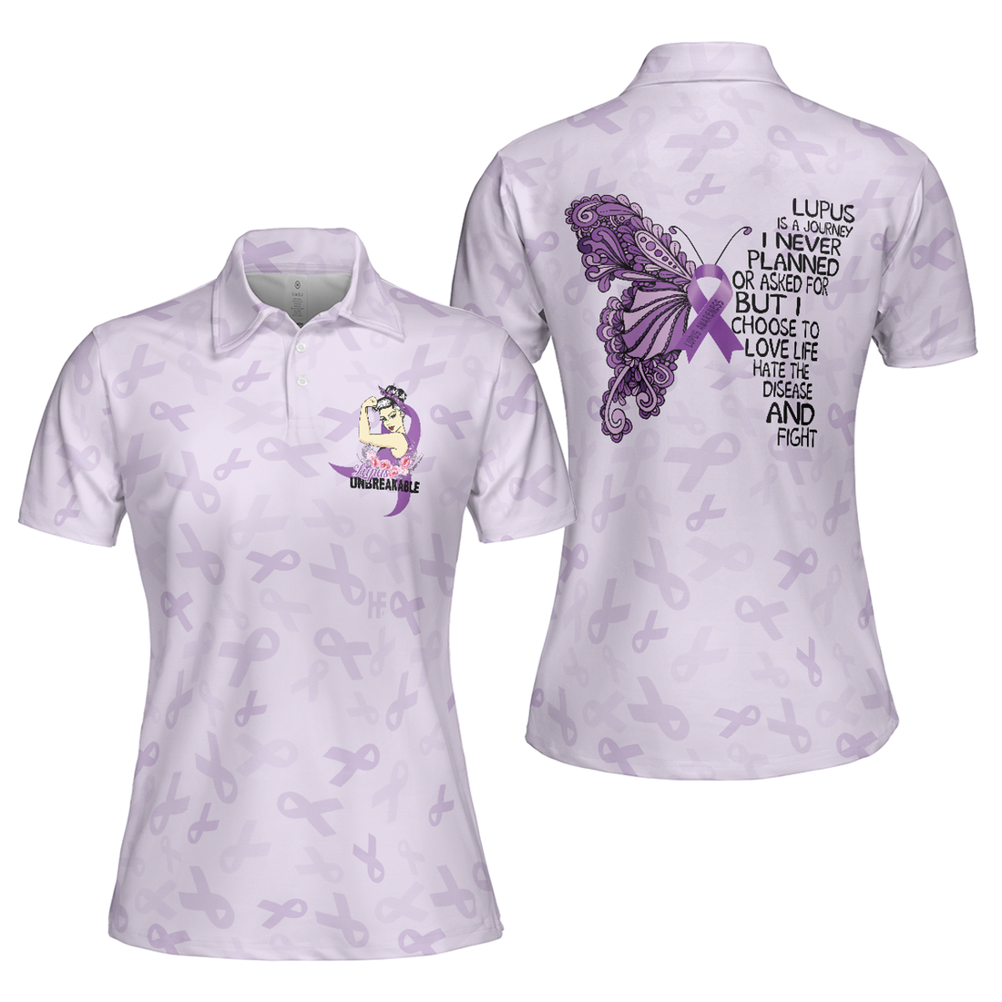 Butterfly Believe Lupus Awareness Polo Shirt, Lupus Month Awareness Ribbon Polo Shirt, Best Lupus Shirt For Women, Best Gift for Ladies