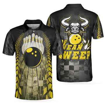 Bowling Men Polo Shirt - Clean Sweep Bowling Bull Short Sleeve Polo Shirt, Checker Pattern Polo Shirt, Best Bowling Shirt For Men - Perfect Gift For Friend, Family, Bowling Lovers