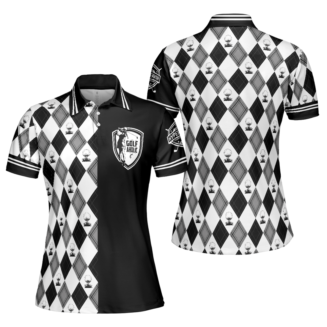 Golfaholic Short Sleeve Women Polo Shirt, Checker Pattern Polo Shirt, Best Golf Shirt For Women, Best Gift For Golfers