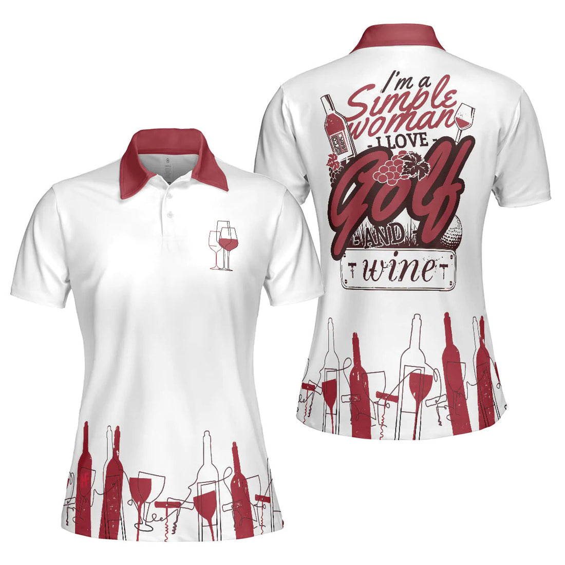 Wine Golf Women Polo Shirt, I'm A Simple Woman Short Sleeve Shirt For Ladies, Golf Gift For Wine Lovers