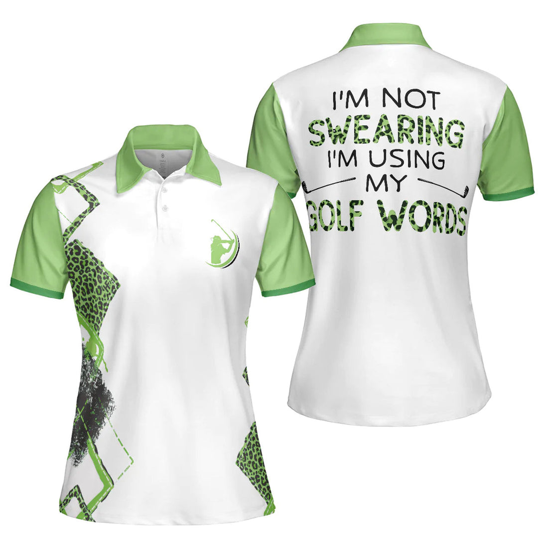 Leopard Green Argyle Pattern Women Polo Shirt, I'm Not Swearing I'm Using My Golf Word Polo Shirt, Best Golf Shirt For Ladies, Gift For Golfers