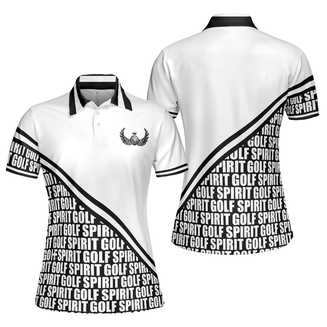 Golf Women Polo Shirt, Spirit In Black And White Golf Short Sleeve Women Polo Shirt, Simple Golf Shirt Design For Female Golfers