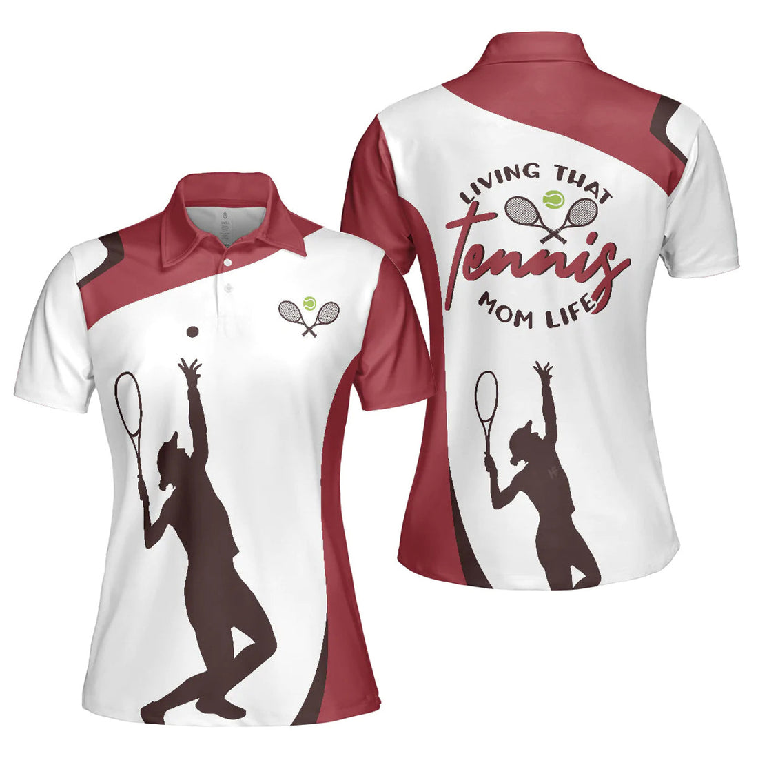 Living That Tennis Mom Life Short Sleeve Women Polo Shirt, White And Red Tennis Shirt For Ladies
