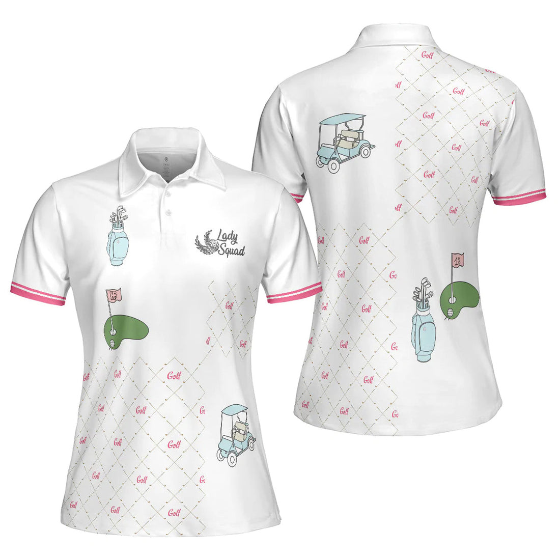 Custom Ready For A Golf Day Golf Short Sleeve Women Polo Shirt, White And Pink Golf Shirt For Ladies - Gift For Golfer
