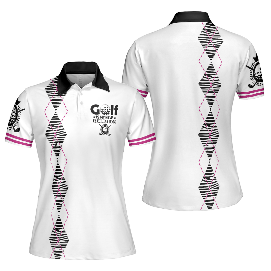 Golf Is My New Religion Golf Short Sleeve Women Polo Shirt, Zebra Argyle Golf Shirt For Ladies, Unique Golf Gift