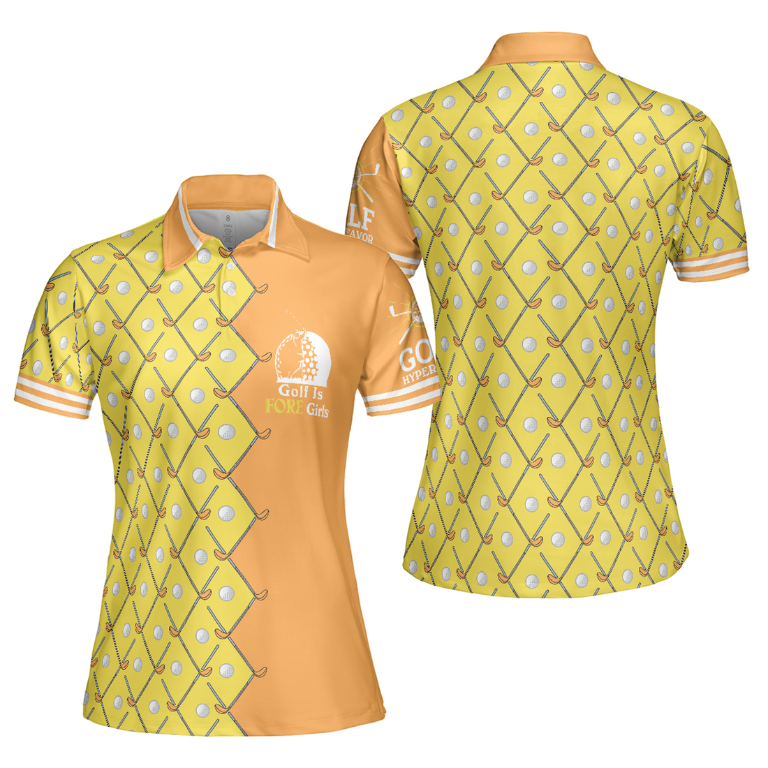 Golf Is Fore Girls Short Sleeve Women Polo Shirt, Yellow Argyle Pattern Golf Polo Shirt, Cool Golf Gift For Women
