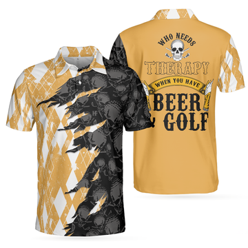 Who Needs Therapy When You Have Beer & Golf Polo Shirt, Argyle Pattern Golfing Shirt Design For Drinking Golfers - Perfect Gift For Men