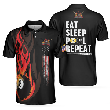 American Flag Billiards Men Polo Shirt, Eat Sleep Pool Repeat Billiards Shirt For Men, Funny Sayings Shirt, Gift For Golfers