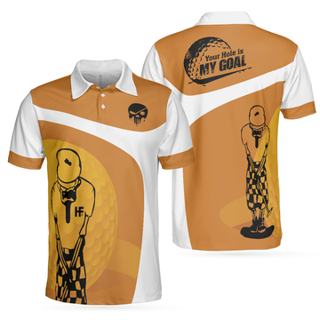 Your Hole Is My Goal Skull Polo Shirt, Light Brown Skeleton Golfer Polo Shirt, Best Golf Shirt For - Perfect Gift For Men