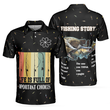 Funny Fishing Story Men Polo Shirt, Life is Full Of Important Choices Polo Shirt, Fishing Bait Pattern Polo Shirt, Funny Fishing Shirt For Men