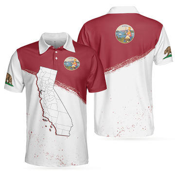 California Flag & Map Short Sleeve Polo Shirt, Eureka Patriotic Polo Shirt, Best Golf Shirt For Men - Gift For Golfers