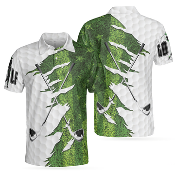 Green American Flag Men Polo Shirt, Golf Ripped Clubs & Course American Golfer Polo Shirt, Patriotic Golf Shirt For Men