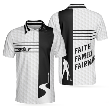 Black And White Golf Men Polo Shirt, Faith Family Fairways American Flag Golf Shirt For Men, Gift For Golfers