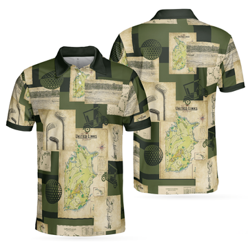 Custom Vintage Golf Art All Over Print Polo Shirt, Vintage Golf Map And Sketch Polo Shirt, Best Golf Shirt - Perfect Gift For Men