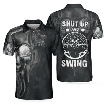 Scary Skull Golf Men Polo Shirt, Golf Shut Up Shirt Design For Men, Best Halloween Golf Gift For Golfers