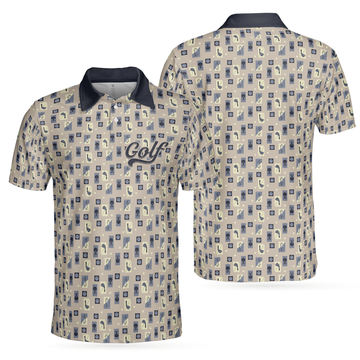 Golf Objects Pattern Short Sleeve Men Polo Shirt, Golf Tee And Club Polo Shirt, Best Golf Shirt For Men