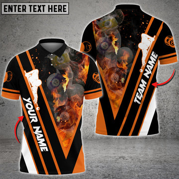 Custom Multi Color Billiards Flame Premium Customized Name 3D Polo Shirt